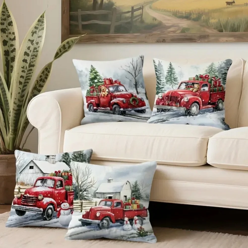 (New in Bag) Festive Red Truck Holiday Pillow Covers